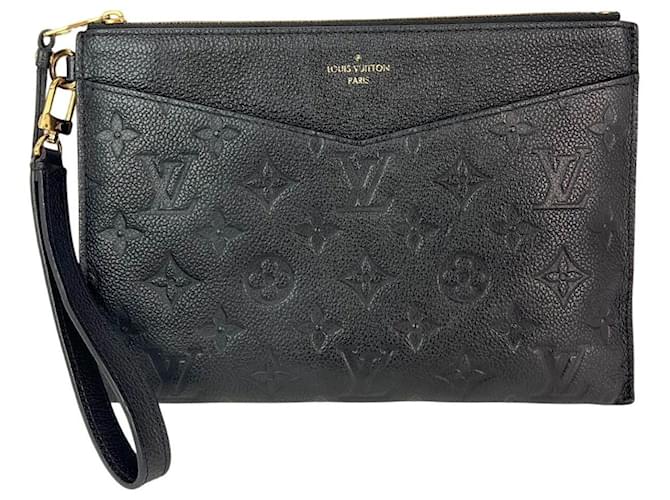 Louis Vuitton Melanie MM Black Leather Empriente Pochette Wristlet