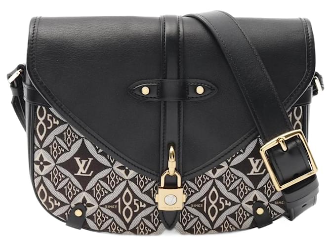 Louis Vuitton Neo Saumur MM Shoulder Bag Black White Leather