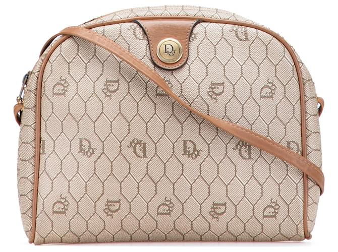 Sac bandoulière en toile enduite à motif nid d'abeille marron Dior