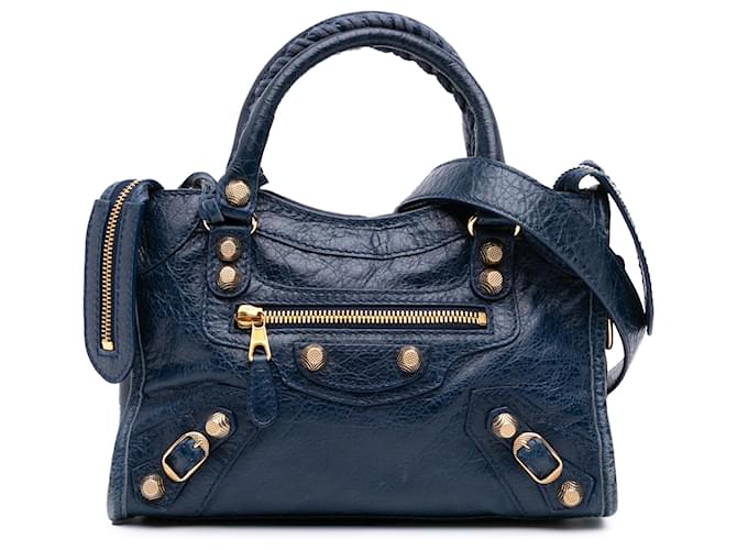 Balenciaga Blue Mini Lambskin Motocross City Giant 21 Satchel Navy