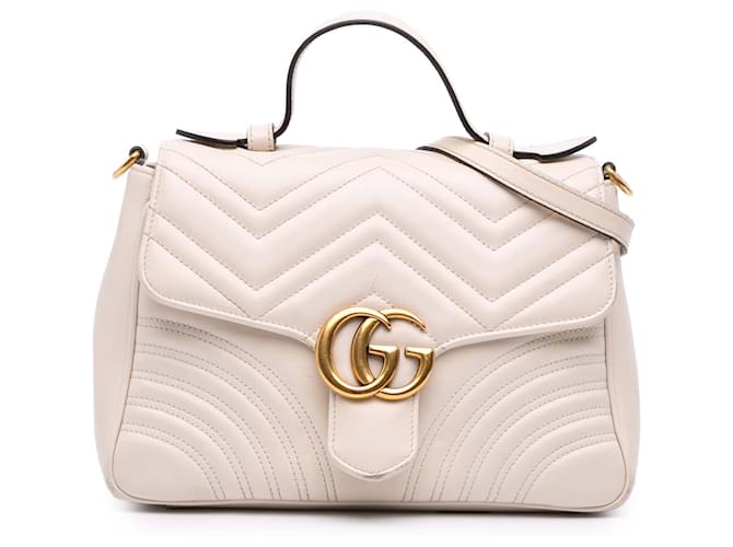 Gucci White Small GG Marmont Matelasse Leather Top Handle Bag