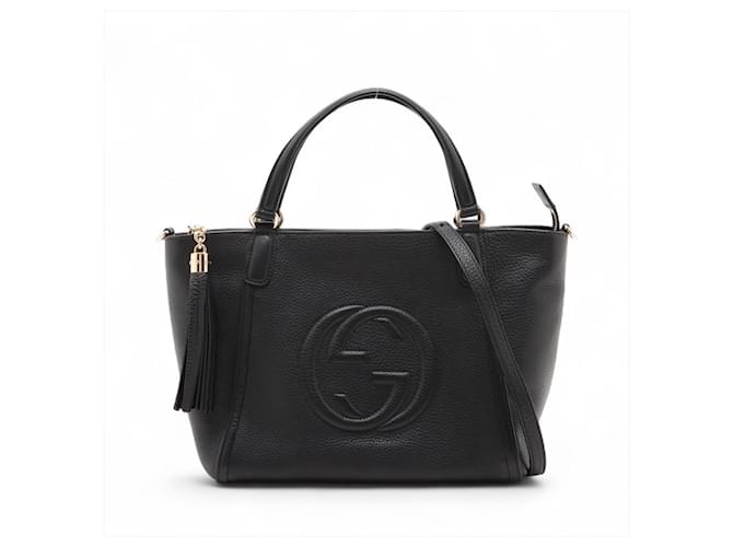 Gucci Soho Leather Zipper Closure Tote Shoulder Bag Black ref
