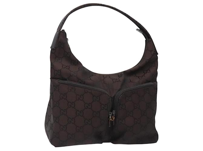 GUCCI GG Canvas Shoulder Bag Dark Brown 001 3380 Auth gh331 Cloth