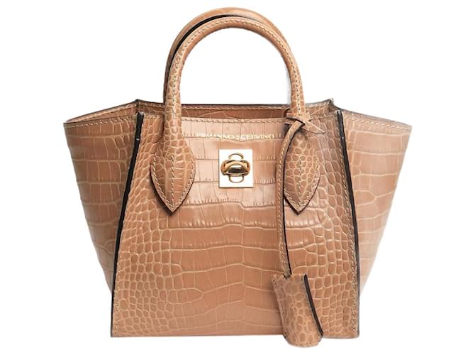 定価40万✨️ERMANNO SCERVINO クロコ プリント バッグ ミニ Ermanno Scervino Brown mini Maggie croc-embossed 2way bag Leather