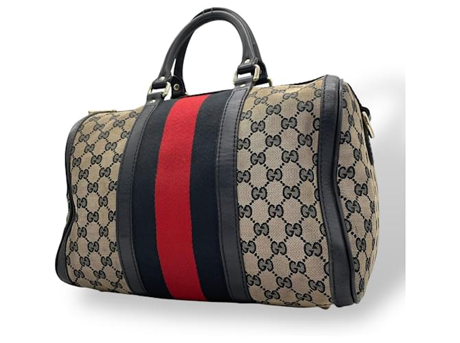 Gucci GG Canvas Sherry Line Mini Boston Bag Navy blue Leather