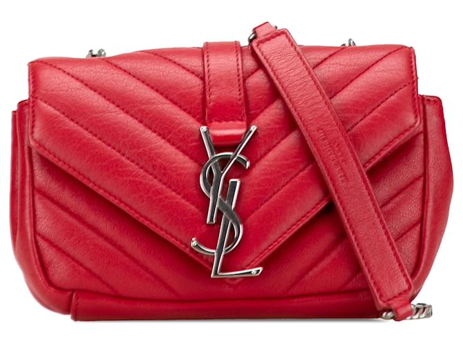 Saint Laurent Red Baby Sheepskin Chevron Classic Monogram Chain