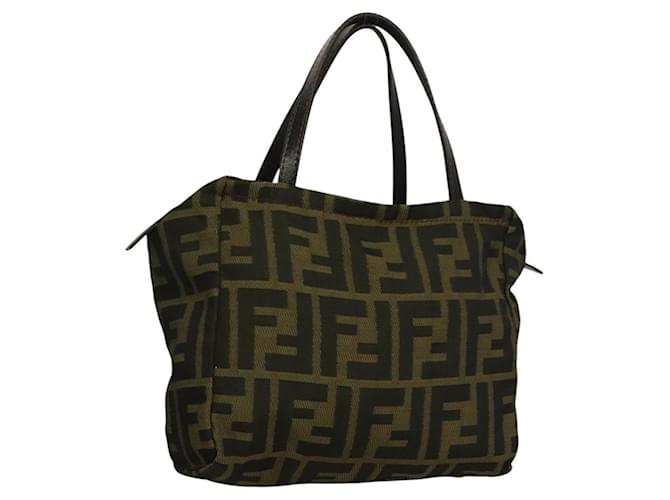 Borsa a mano in tela Zucca FENDI nera e marrone Auth ep9702