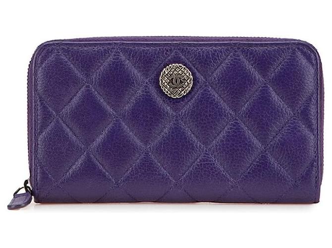 Chanel Coco Mark Matelasse Lambskin Long Wallet Purple Leather ref