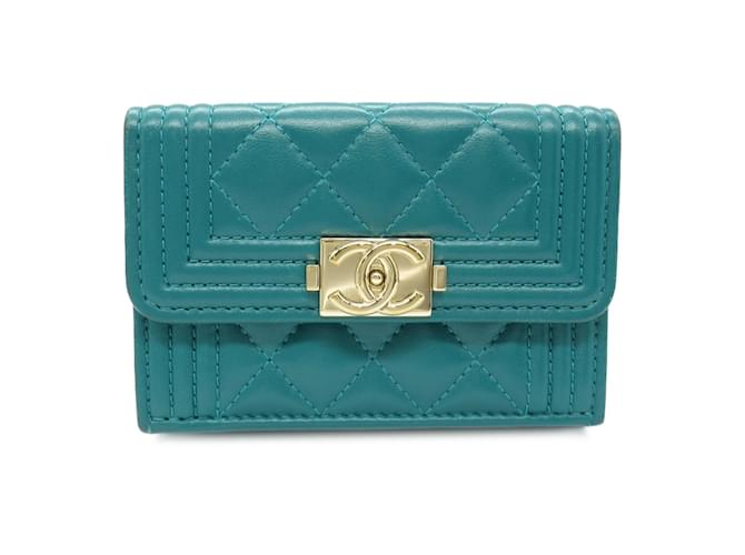 Chanel Boy Chanel Tri-fold Wallet Green Leather Joli