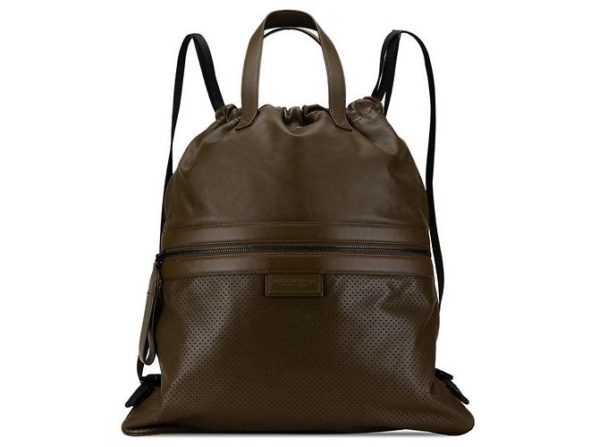 Bottega Veneta Leggero Leather Backpack Green Khaki ref  display picture 1