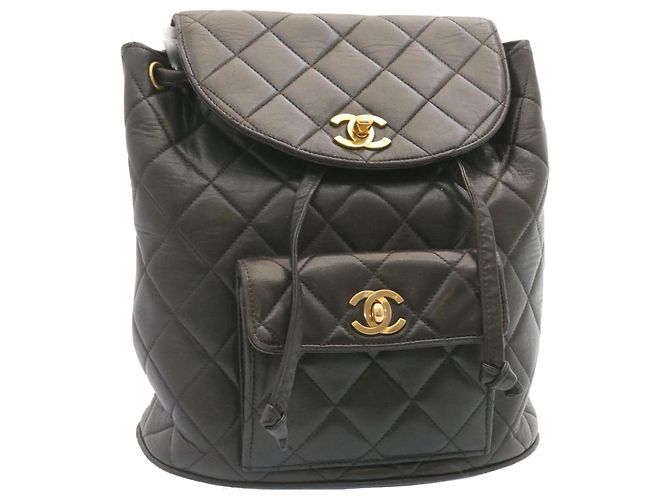 CHANEL Matelasse Backpack Leather Black Gold Tone CC Auth 