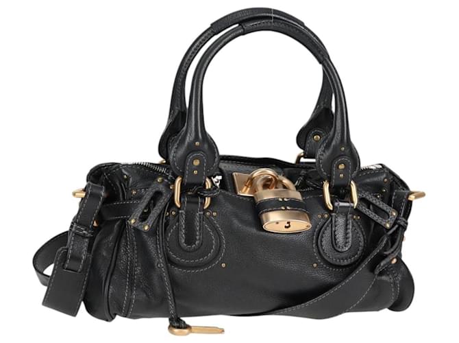 Chloé Chloe Paddington Hand Bag Leather 2way Black Gold Auth