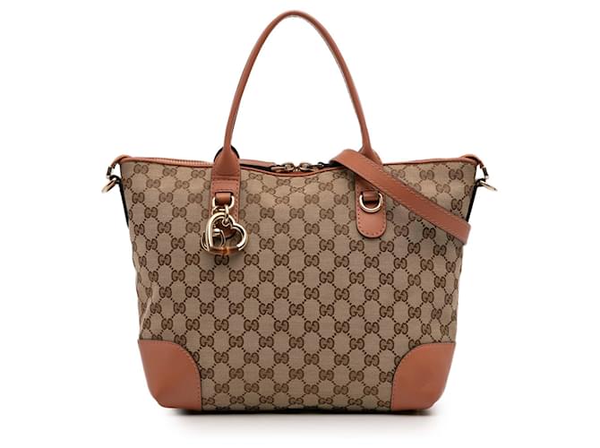 Sac à main Gucci en toile GG marron avec cœur et mors Cuir Veau