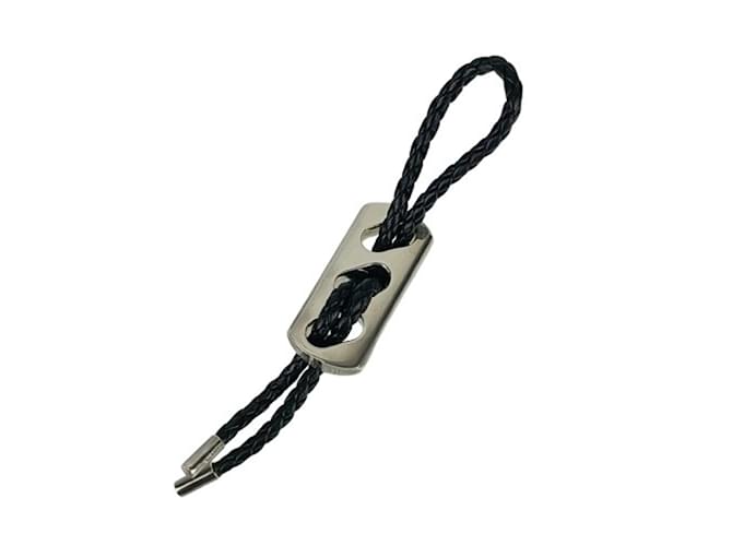 Hermès Hermes Black Leather Keychain Charm Silver ref.2376906