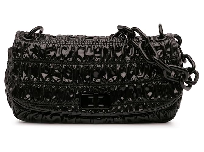 Prada Black Vernice Gaufre Resin Chain Shoulder Bag Leather Patent