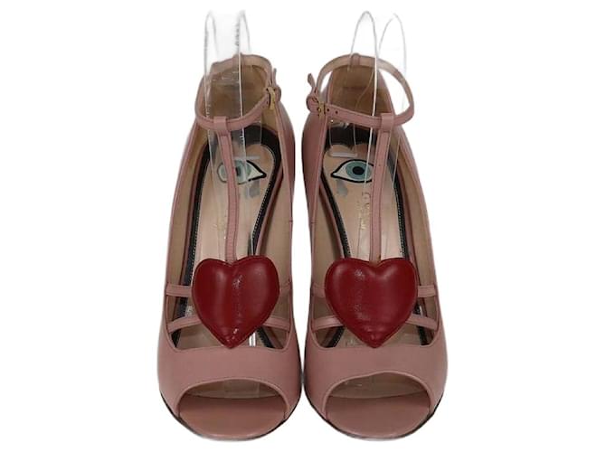 Gucci Mauve Molina Heart T-Strap Peep Toe Pumps Leather ref