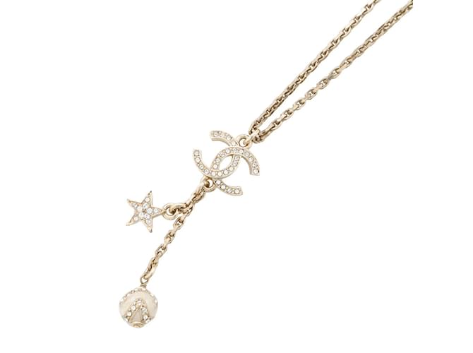 Chanel Coco Mark Star Motif Rhinestone Necklace Gold-plated