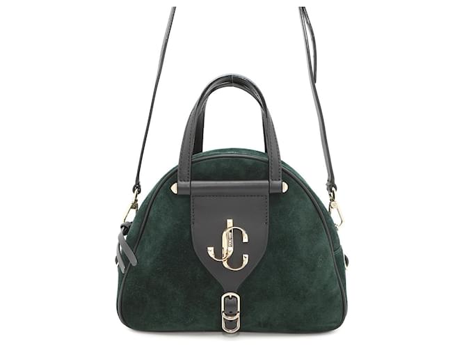 Jimmy Choo Varenne Bowling Bag Black Dark green Suede Leather ref