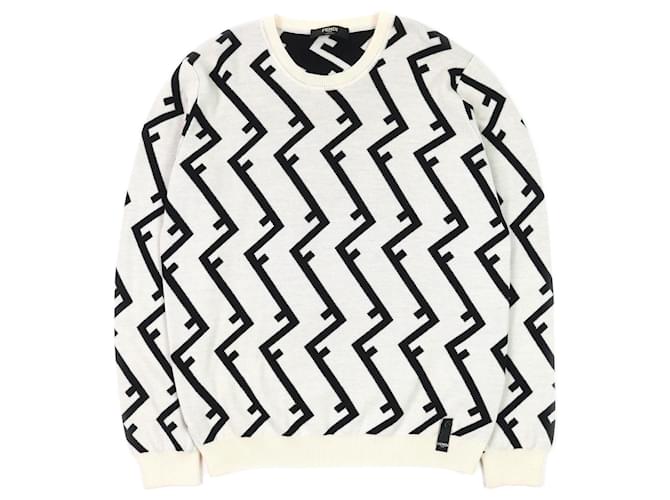 Fendi FF motif knit crew neck sweater White Cotton