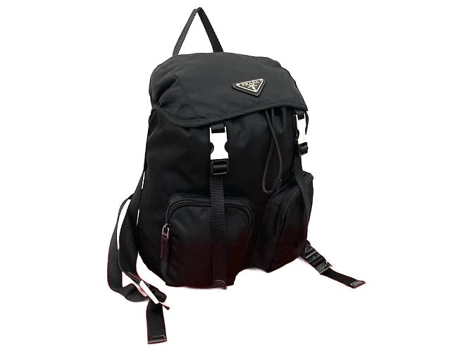 PRADA triangle logo plate bag Backpack Leather / Nylon Black PRADA 1BZ032 Logo Plate Triangle Backpack in Nylon/Leather  main image 4