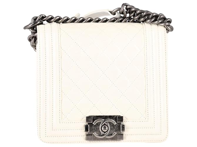 Chanel Small Square Boy Flap Bag in Cream Quilted Lambskin Leather