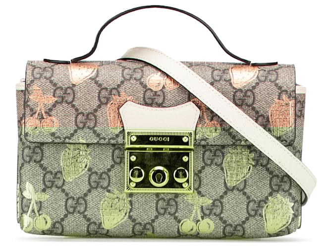 Gucci Braune Mini GG Supreme Berry Padlock Tasche Kalbähnliches