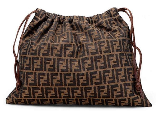 Sacchetto con coulisse in tela Zucca marrone Fendi Panno ref