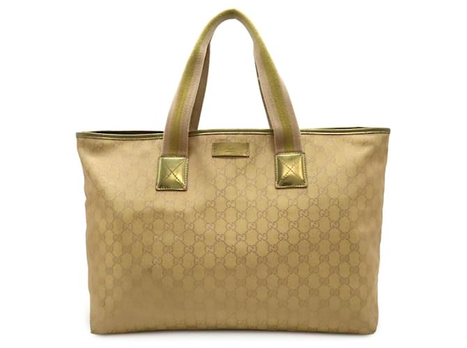 Gucci GG Canvas Metallic Leather Tote Bag