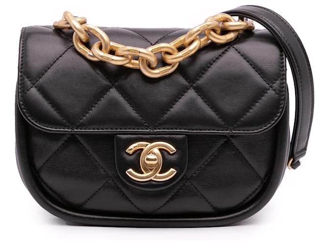 Chanel Mini CC Schwarz aus Rindsleder mit Steppung Runde Moon