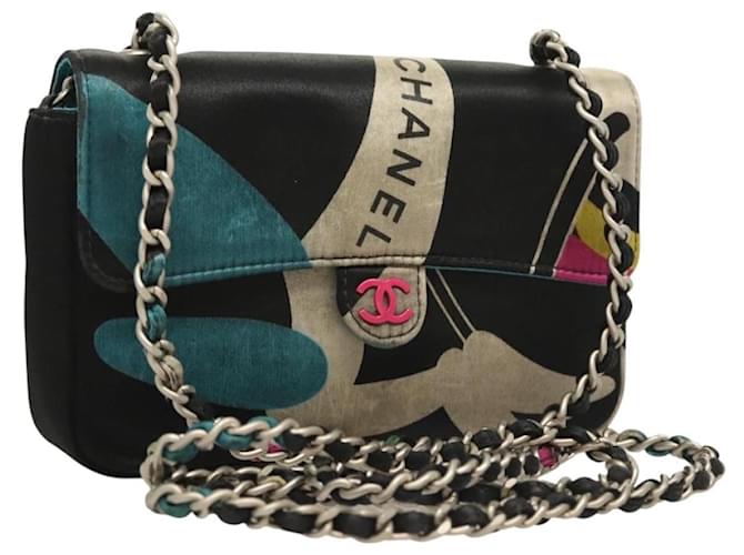 CHANEL Chain Shoulder Bag Satin Black CC Auth yk18798 ref