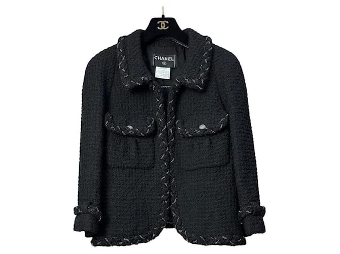 Chanel 07A Vintage Black Tweed Chain Trim Jacket Sz.42 ref.2400424