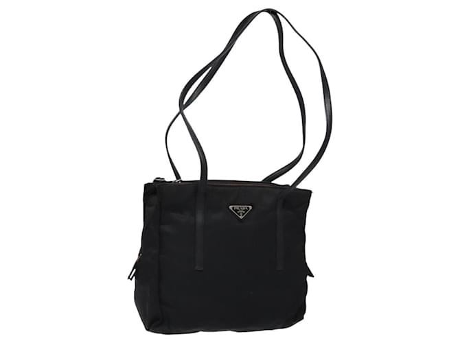 PRADA Tote Bag Nylon Leather Black Silver Auth ki5841 Silvery ref