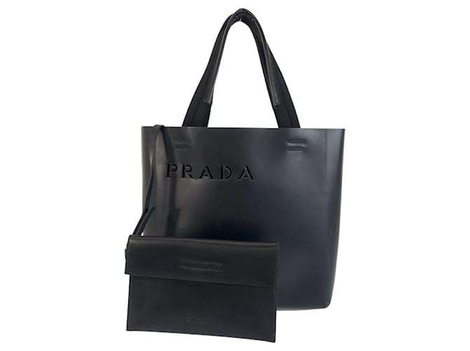 バッグ PRADA PUNCHING LEATHER TOTE HAND BAG Prada Punching Logo Leather Tote Bag Black ref.2406120