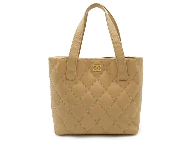 Chanel Wild Stitch Leather Tote Bag Brown Beige Pony-style