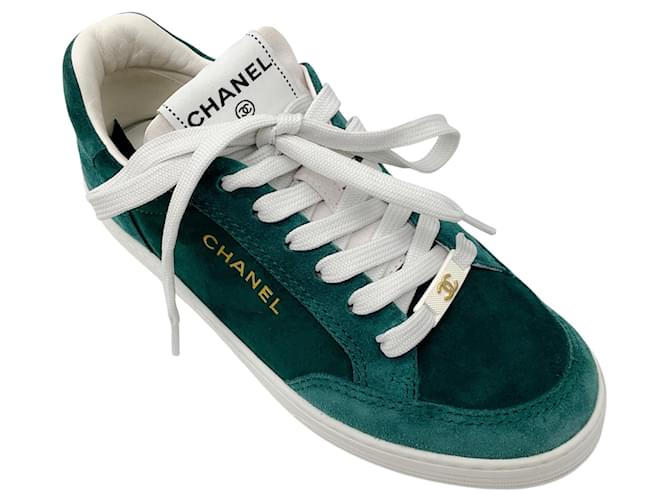 Chanel Green Low Top Suede Trainer Joli Closet