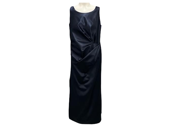 Fendi Midnight Blue Draped Duchess Satin Dress Navy blue
