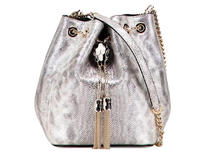Bulgari Sac seau en cuir de veau BVLGARI Serpenti Forever Argenté