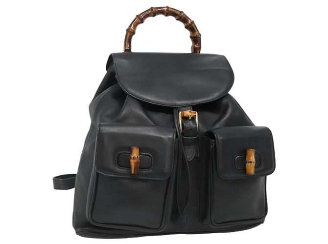 GUCCI Bamboo Backpack Leather Black Gold 003 2058 0016 Auth 154504 GUCCI Bamboo Backpack Leather Navy Gold 003 2058 0016 Auth  main image 4