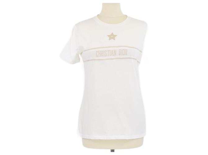 Christian Dior White/Gold Embroidered Logo T-Shirt Golden Cloth