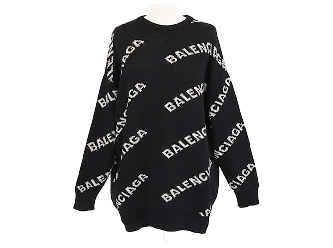Balenciaga Black/Cream Knitted Logo All Over Sweater Cloth ref