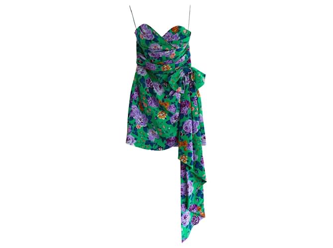 Alessandra Rich Floral Print Silk Mini Dress Green ref.2426461 - Joli Closet