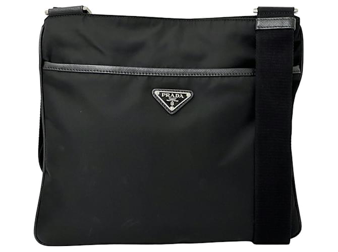 Saffiano Prada Tessuto NERO Square Shoulder Bag Black Leather 