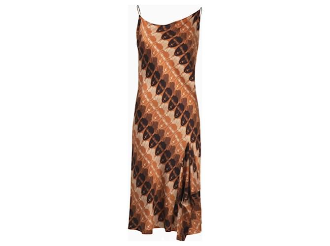 Thierry Mugler Mugler Evening Dress, Mask Printed Model Brown Orange Silk  ref.2427012 - Joli Closet