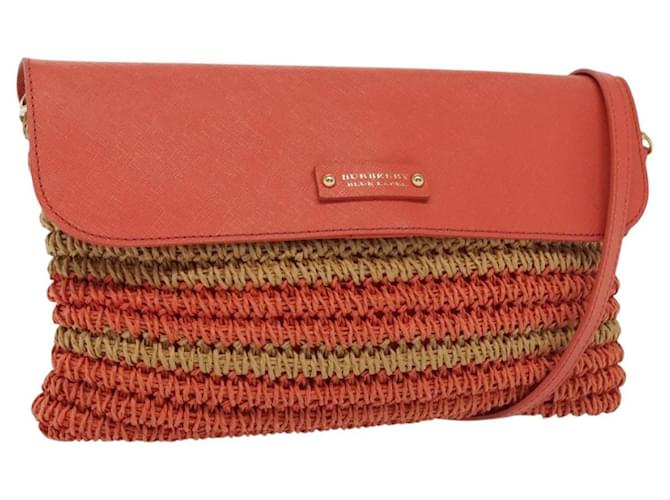BURBERRY Blue Label Shoulder Bag Raffia Leather Beige Orange gold