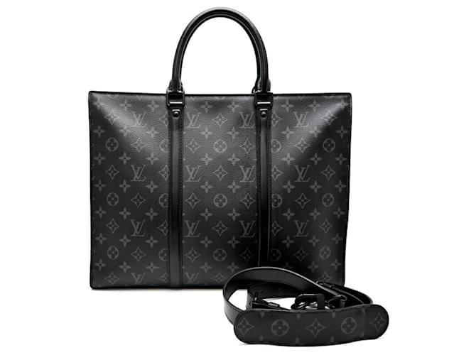 Louis Vuitton Sac Plat Horizontal Zip Men's Bag Black Monogram