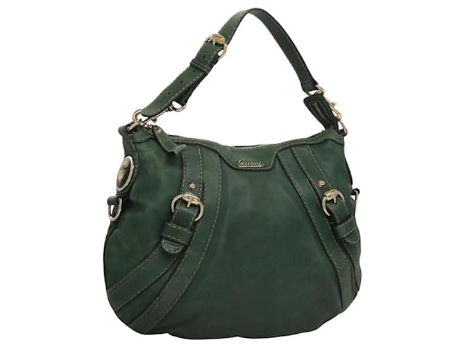 GUCCI Shoulder Bag Leather Green Gold 223937 Auth 134229 Golden