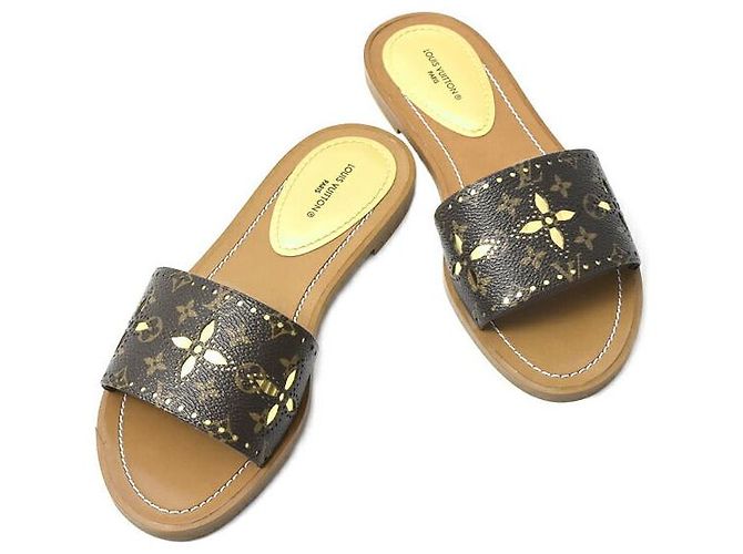Louis Vuitton Brown Sandals for Effortless Elegance Louis Vuitton Brown Monogram Canvas Lock It Sandals Size 39  main image 2