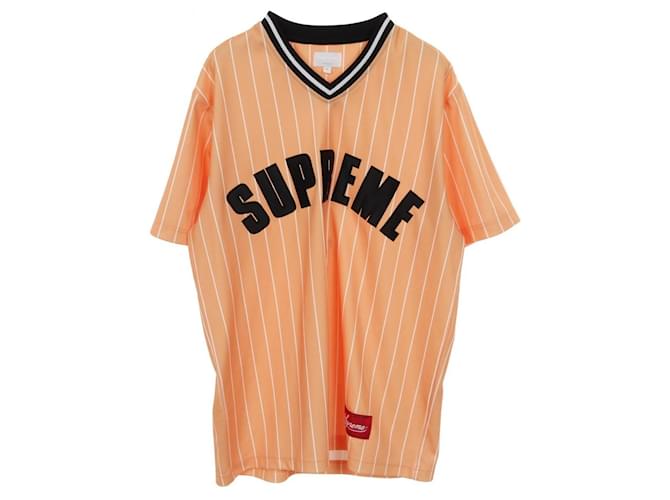 Supreme Pinstripe Baseball Jersey Cotton Top Black White Orange