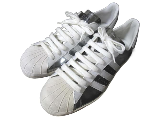 Baskets Superstar Prada×adidas Cuir Argenté Blanc