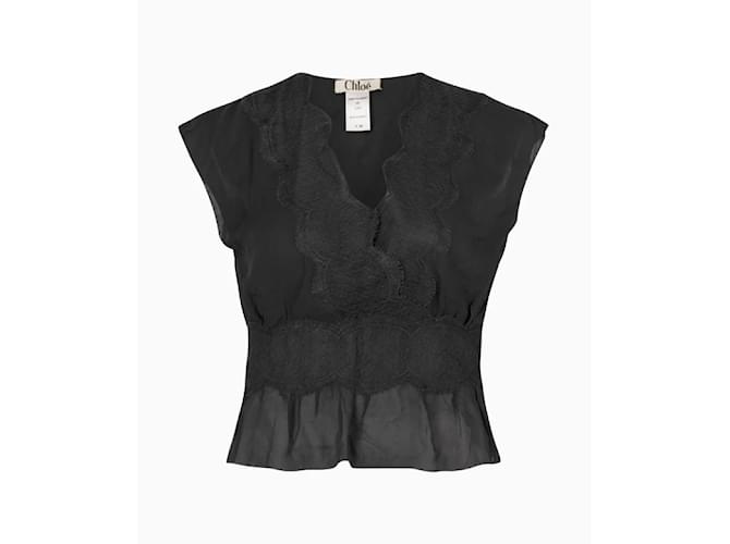 Top Chloé, model Lace SS2002 by Phoebe Philo Black Silk ref